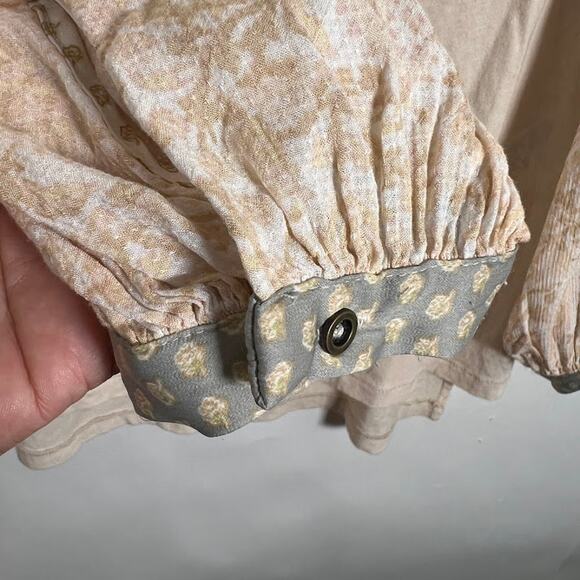 We The Free People Jade Long Sleeve Contrast Print Top S Peach Cream - Picture 8 of 10